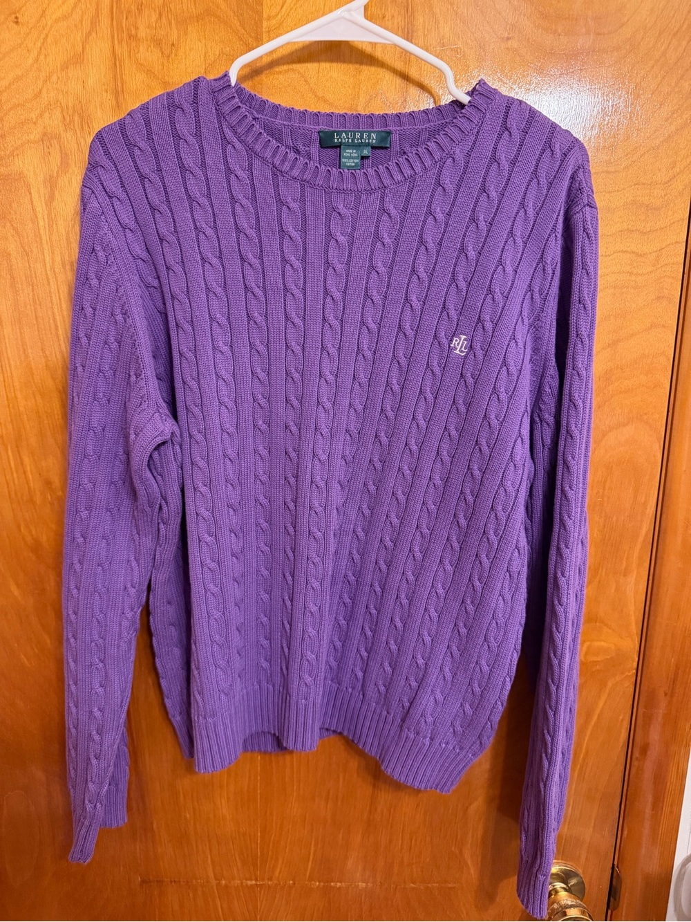 Ralph Lauren Purple Cable-Knit Crewneck Sweater
